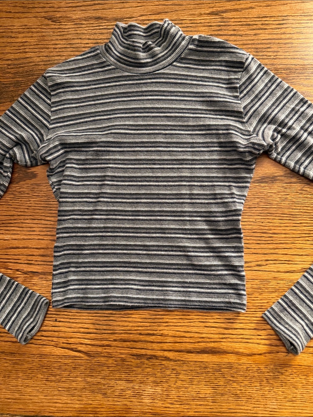 Brandy Melville Y2K Cropped Mock Neck Top striped Ribbed Long Sleeve S/M